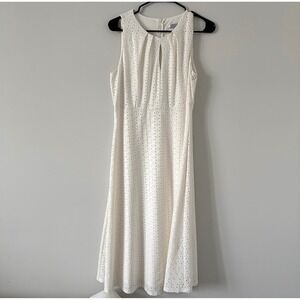 London Style Collection White Eyelet Sleeveless Midi Dress Keyhole Neckline 10